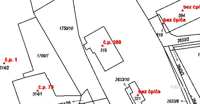 Klenčí pod Čerchovem 288 na parcele st. 319 v KÚ Klenčí pod Čerchovem, Katastrální mapa
