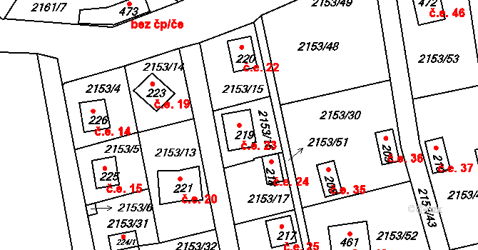 Újezd 23 na parcele st. 219 v KÚ Újezd u Domažlic, Katastrální mapa