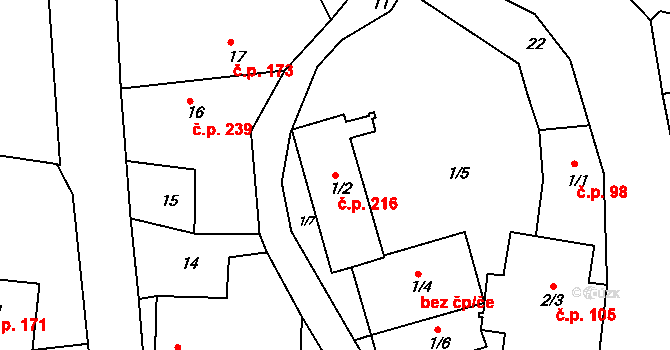 Bohuslavice 216 na parcele st. 1/2 v KÚ Bohuslavice nad Metují, Katastrální mapa