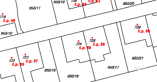 Jezbiny 58, Jaroměř na parcele st. 724 v KÚ Jezbiny, Katastrální mapa
