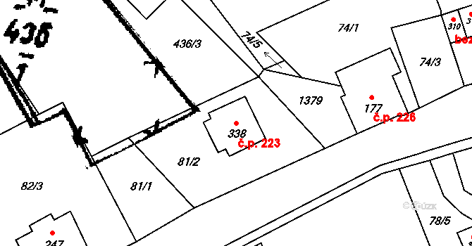 Jetřichov 223 na parcele st. 338 v KÚ Jetřichov, Katastrální mapa
