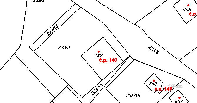 Krčín 140, Nové Město nad Metují na parcele st. 142 v KÚ Krčín, Katastrální mapa