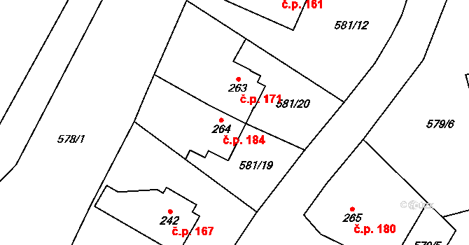Teplice nad Metují 184 na parcele st. 264 v KÚ Teplice nad Metují, Katastrální mapa