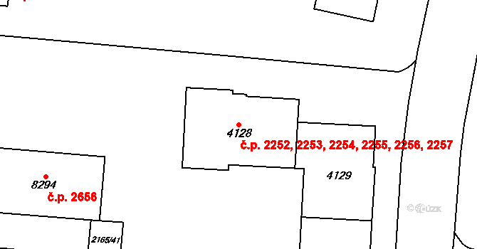 Zelené Předměstí 2252,2253,2254,2255,, Pardubice na parcele st. 4128 v KÚ Pardubice, Katastrální mapa