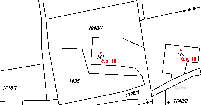Brdo 18, Svatá Maří na parcele st. 141 v KÚ Štítkov, Katastrální mapa
