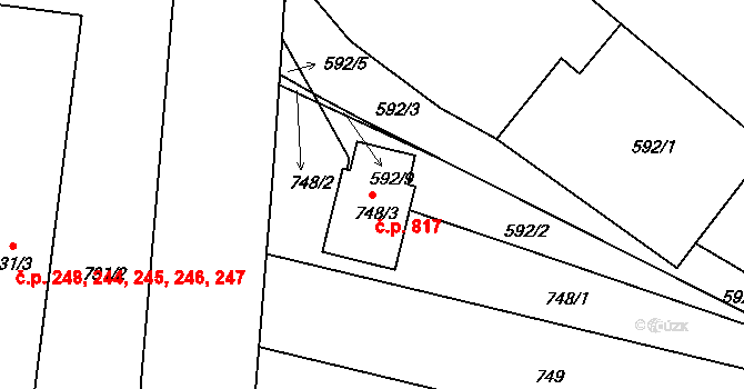 Ořechov 817 na parcele st. 748/3 v KÚ Ořechov, Katastrální mapa