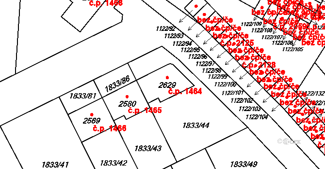 Uničov 1464 na parcele st. 2629 v KÚ Uničov, Katastrální mapa