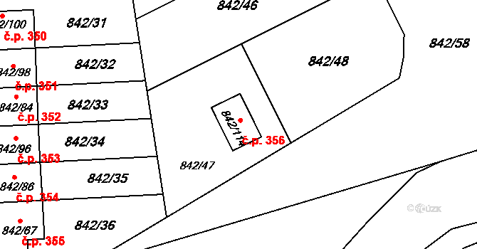Mochov 356 na parcele st. 842/114 v KÚ Mochov, Katastrální mapa