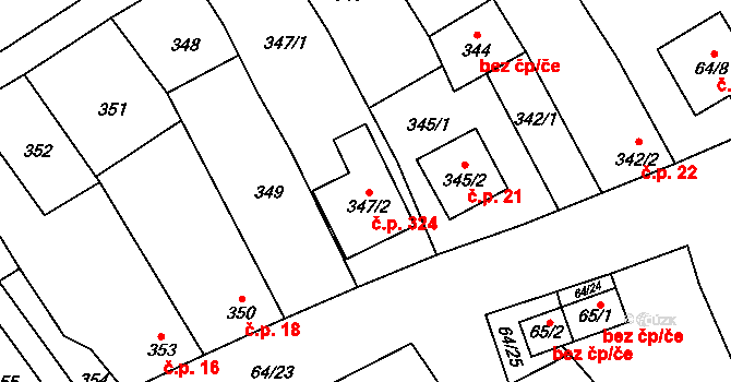 Vrbovec 324 na parcele st. 347/2 v KÚ Vrbovec, Katastrální mapa