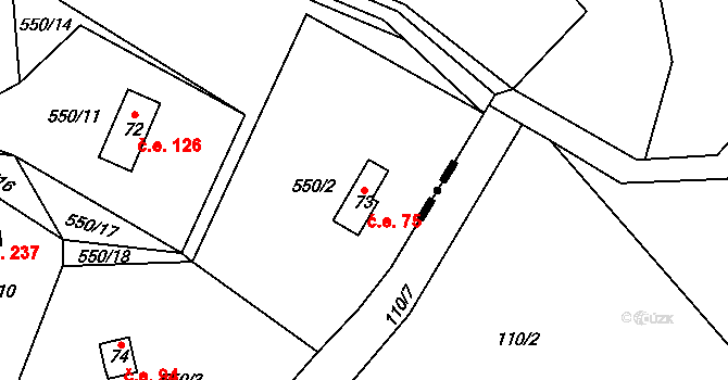 Řisuty 75, Libčeves na parcele st. 73 v KÚ Řisuty u Libčevsi, Katastrální mapa