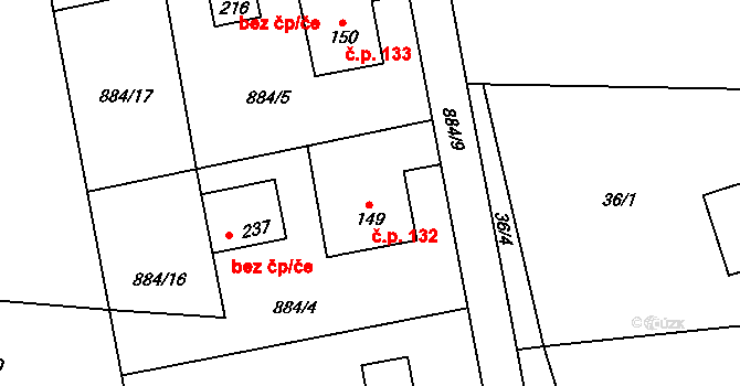 Vlčovice 132, Kopřivnice na parcele st. 149 v KÚ Vlčovice, Katastrální mapa