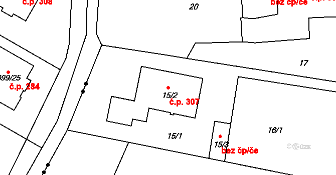 Červený Kříž 307, Jihlava na parcele st. 15/2 v KÚ Antonínův Důl, Katastrální mapa