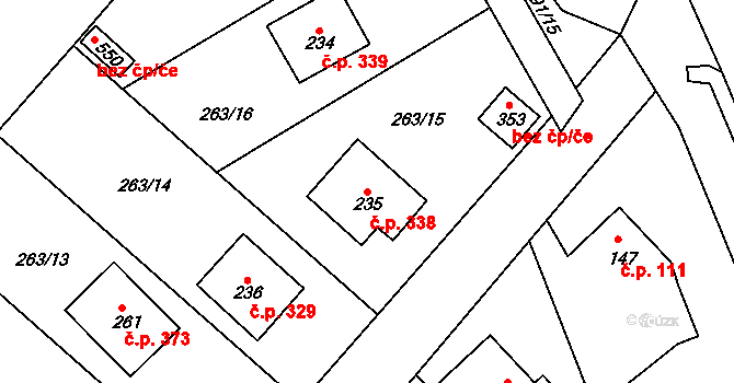 Lubina 338, Kopřivnice na parcele st. 235 v KÚ Drnholec nad Lubinou, Katastrální mapa