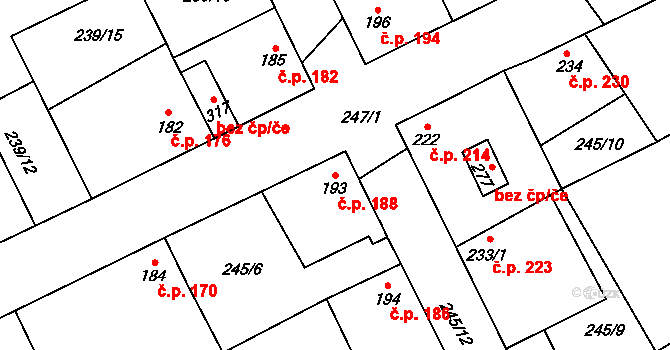 Krupá 188 na parcele st. 193 v KÚ Krupá, Katastrální mapa