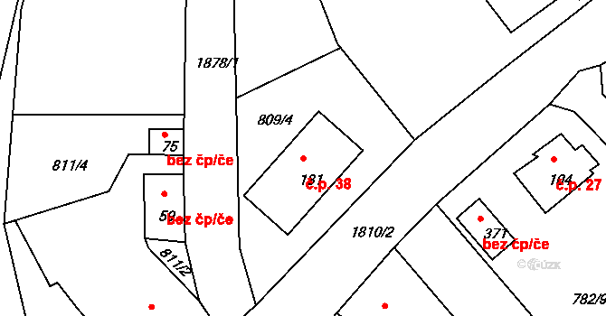 Hrudkov 38, Vyšší Brod na parcele st. 131 v KÚ Hrudkov, Katastrální mapa