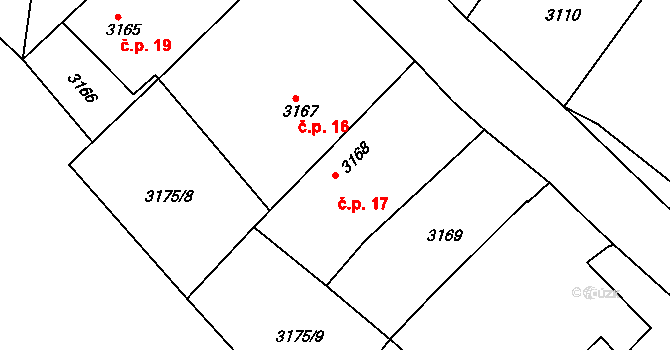 Nová Ves 17, Kamenice nad Lipou na parcele st. 3168 v KÚ Kamenice nad Lipou, Katastrální mapa