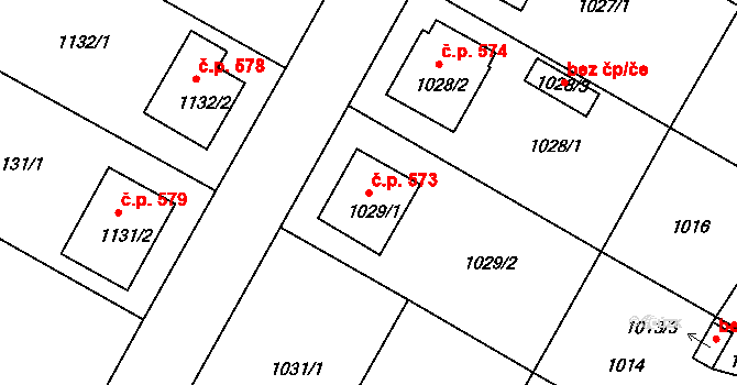 Kamenice nad Lipou 573 na parcele st. 1029/1 v KÚ Kamenice nad Lipou, Katastrální mapa