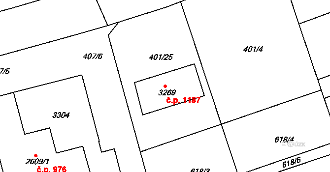 Slezské Předměstí 1187, Hradec Králové na parcele st. 3269 v KÚ Slezské Předměstí, Katastrální mapa