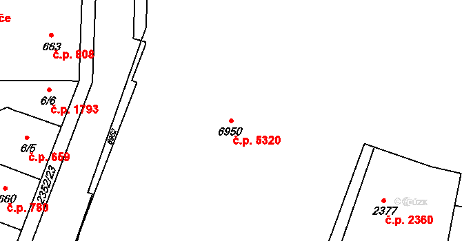 Jablonec nad Nisou 5320 na parcele st. 6950 v KÚ Jablonec nad Nisou, Katastrální mapa