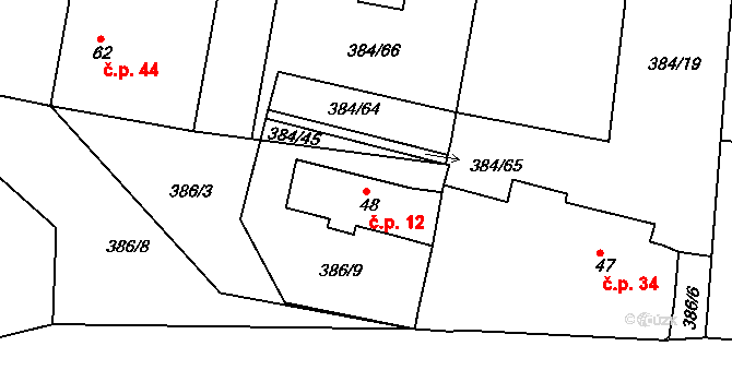 Kaceřov 12 na parcele st. 48 v KÚ Kaceřov, Katastrální mapa