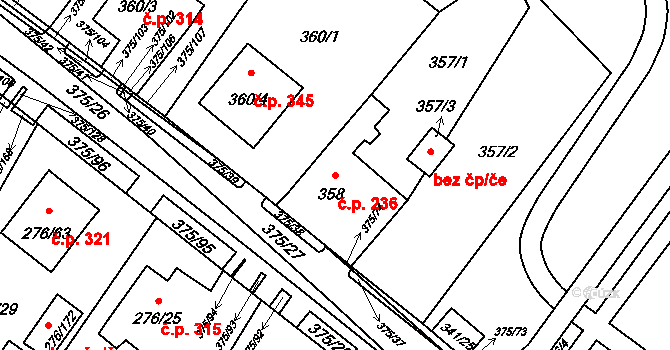 Březno 236 na parcele st. 358 v KÚ Březno u Chomutova, Katastrální mapa