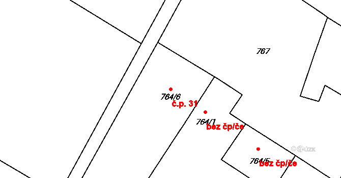 Střezov 31, Březno na parcele st. 764/6 v KÚ Březno u Chomutova, Katastrální mapa