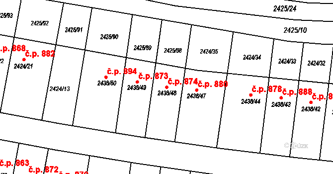 Veverská Bítýška 874 na parcele st. 2438/48 v KÚ Veverská Bítýška, Katastrální mapa