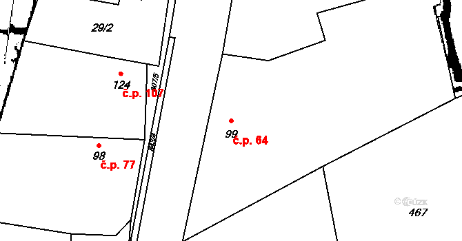Strojetice 64, Kryry na parcele st. 99 v KÚ Strojetice u Podbořan, Katastrální mapa