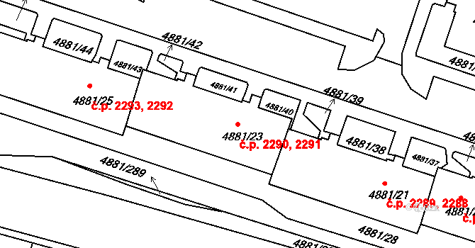 Louny 2290,2291 na parcele st. 4881/23 v KÚ Louny, Katastrální mapa