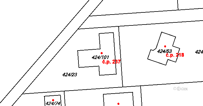 Hudcov 237, Teplice na parcele st. 424/101 v KÚ Hudcov, Katastrální mapa