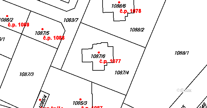 Chotěboř 1077 na parcele st. 1087/6 v KÚ Chotěboř, Katastrální mapa