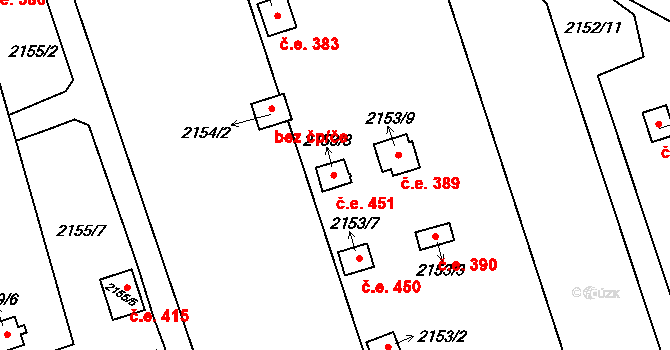 Chotěboř 451 na parcele st. 2153/8 v KÚ Chotěboř, Katastrální mapa