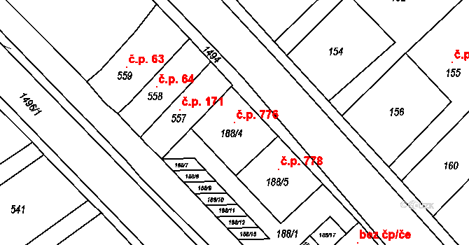 Troubsko 776 na parcele st. 188/4 v KÚ Troubsko, Katastrální mapa
