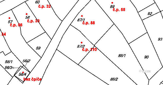 Bohumilice 110, Klobouky u Brna na parcele st. 87/2 v KÚ Bohumilice, Katastrální mapa
