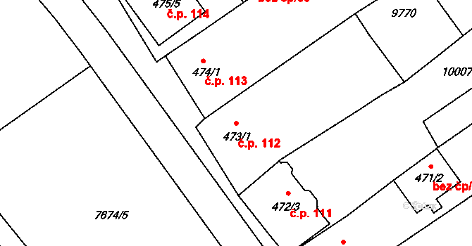Dolní Dunajovice 112 na parcele st. 473/1 v KÚ Dolní Dunajovice, Katastrální mapa