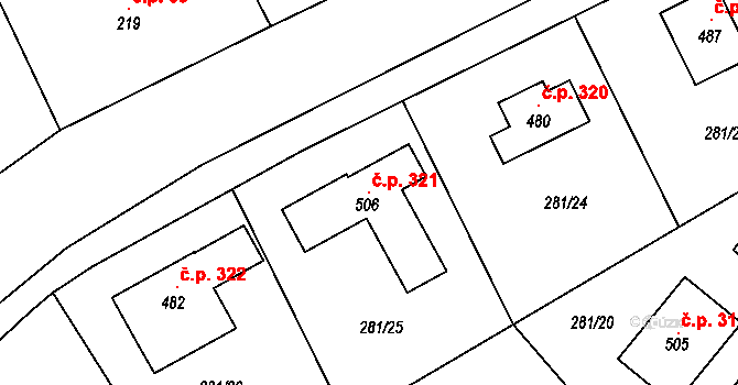 Dolní Roveň 321 na parcele st. 506 v KÚ Dolní Roveň, Katastrální mapa