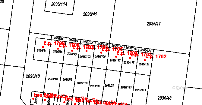 Nové Město na Moravě 1705 na parcele st. 2036/109 v KÚ Nové Město na Moravě, Katastrální mapa