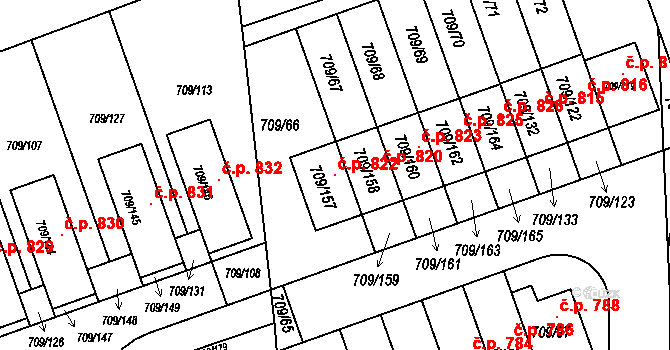 Poříčí 822, Boršov nad Vltavou na parcele st. 709/157 v KÚ Boršov nad Vltavou, Katastrální mapa