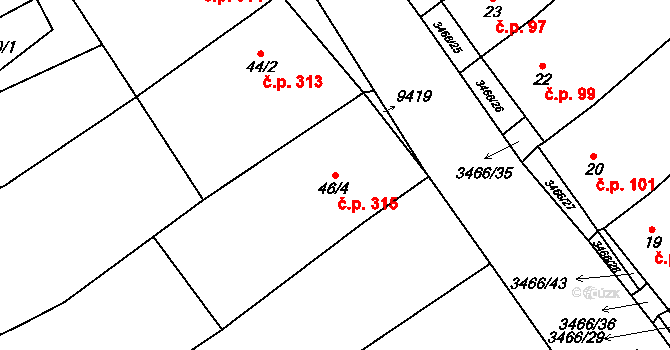 Olbramovice 315 na parcele st. 46/4 v KÚ Olbramovice u Moravského Krumlova, Katastrální mapa