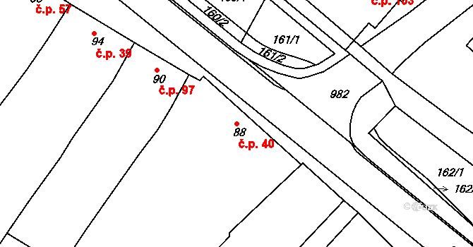 Radslavice 40 na parcele st. 88 v KÚ Radslavice u Přerova, Katastrální mapa