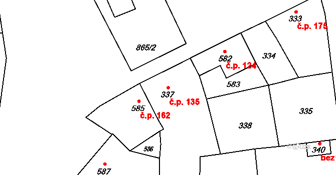 Troubky 135 na parcele st. 337 v KÚ Troubky nad Bečvou, Katastrální mapa