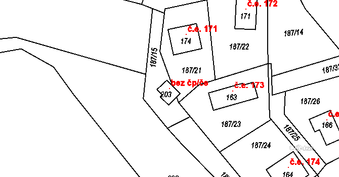Klučenice 118524232 na parcele st. 203 v KÚ Voltýřov, Katastrální mapa