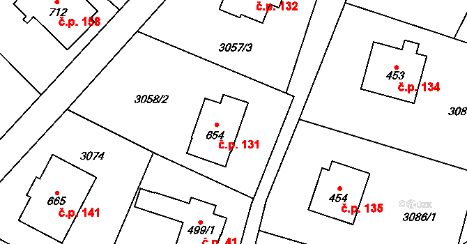 Koberovy 131 na parcele st. 654 v KÚ Koberovy, Katastrální mapa
