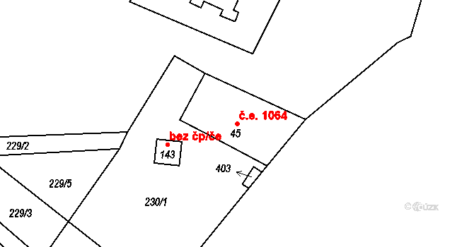 Rejdice 1064, Kořenov na parcele st. 45 v KÚ Rejdice, Katastrální mapa