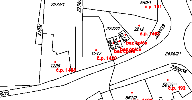 Jablonec nad Nisou 1420 na parcele st. 1247 v KÚ Jablonec nad Nisou, Katastrální mapa