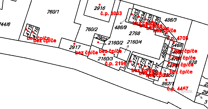 Jablonec nad Nisou 2196 na parcele st. 2160/3 v KÚ Jablonec nad Nisou, Katastrální mapa