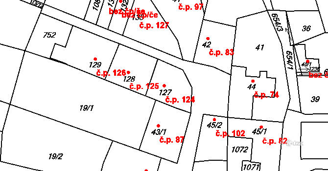 Líbeznice 124 na parcele st. 127 v KÚ Líbeznice, Katastrální mapa