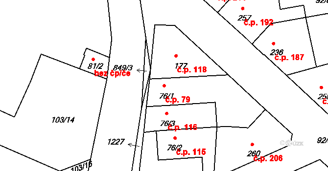 Lázně Toušeň 79 na parcele st. 76/1 v KÚ Lázně Toušeň, Katastrální mapa