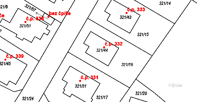 Kačice 332 na parcele st. 321/44 v KÚ Kačice, Katastrální mapa