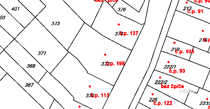 Telnice 198 na parcele st. 372 v KÚ Telnice u Brna, Katastrální mapa
